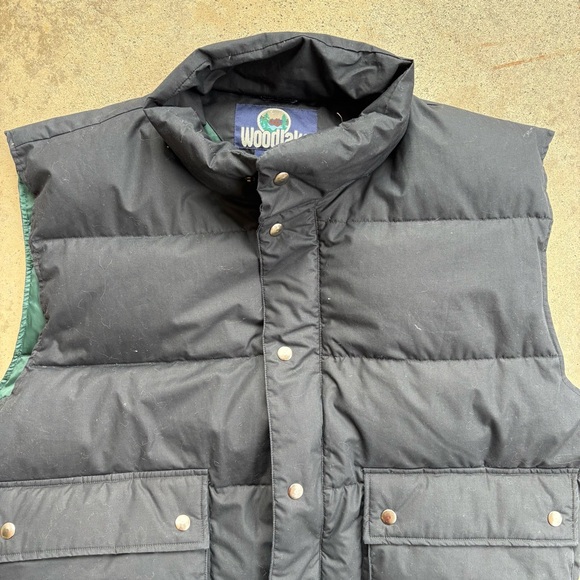 VTG Down Puffer Vest Men's Large Black and Green Full Zip Snap Front Woodlake - Picture 3 of 6